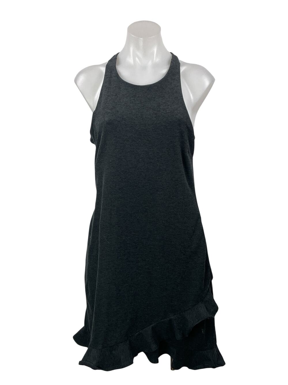 Beyond Yoga Black Spacedye Sleeveless Racerback Ruffle Tank Mini Dress Size L
